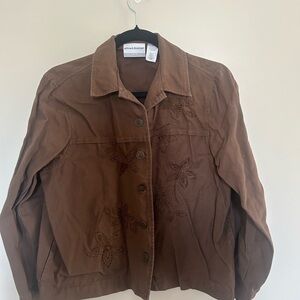 Alfred Dunner Women’s Floral Embroidered Jacket | Size 10P | Brown